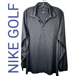 NIKE GOLF Gray Fit Dry Long Sleeve 3-Button Lightweight Pullover Shirt, Large
